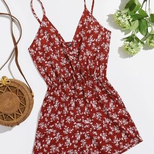 Ditsy Floral Print Surplice Neck Cami Romper